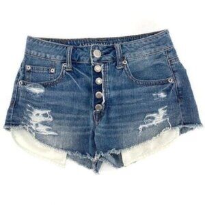 American Eagle Exposed Button Fly Festival High Rise Distressed Jean 00 Shorts